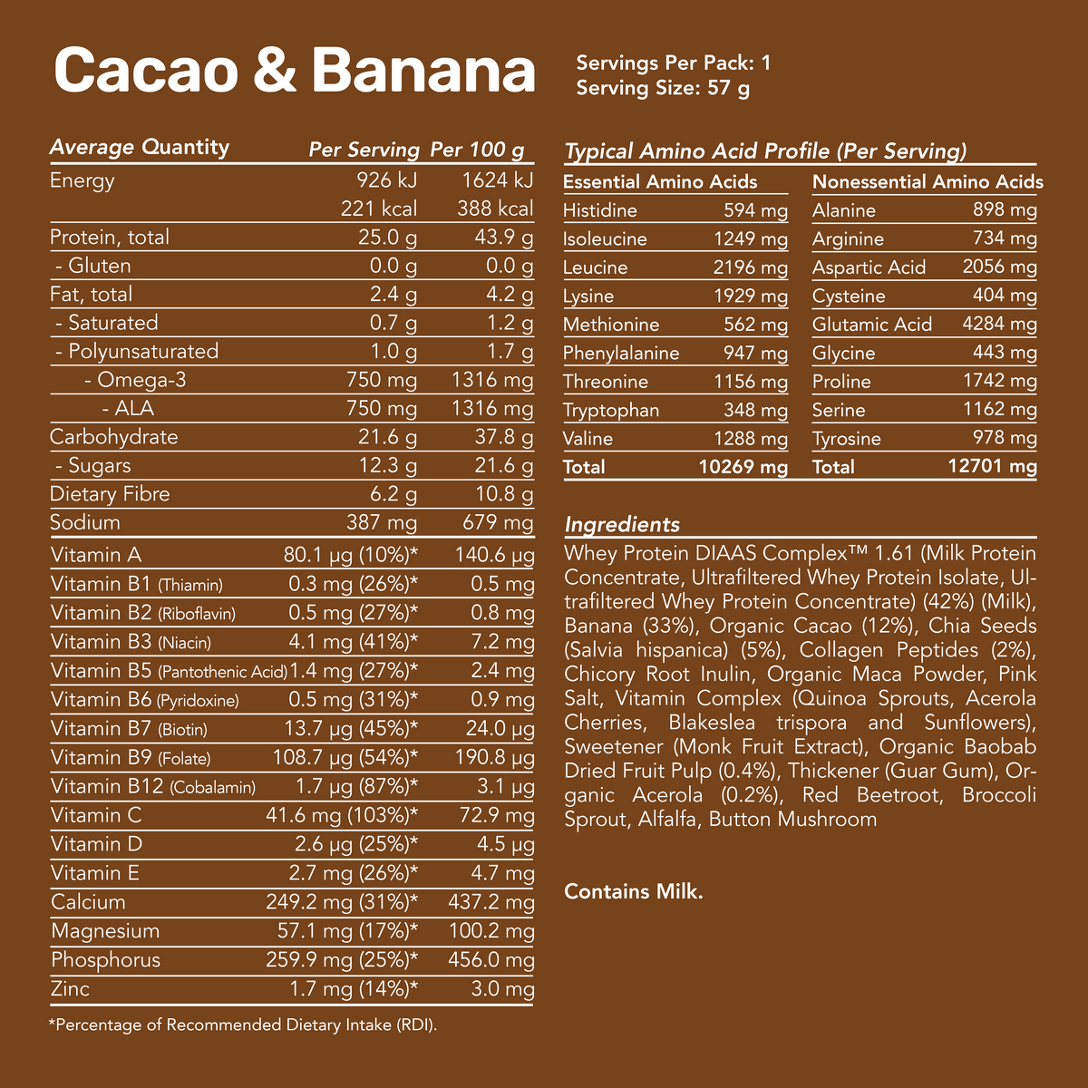 Whey Protein Smoothie - Cacao &amp; Banana / Single Serve