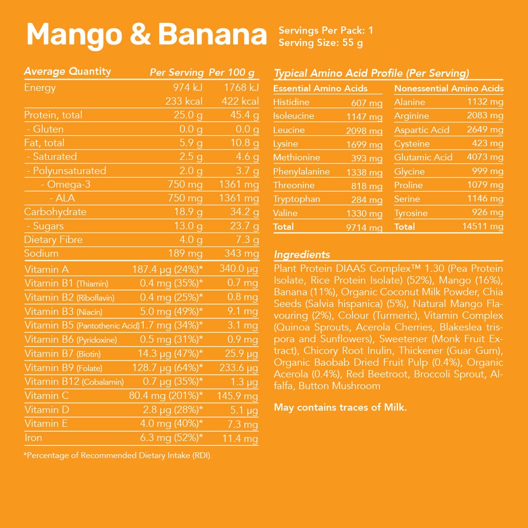 Plant Protein Smoothie - Mango &amp; Banana / Single Serves