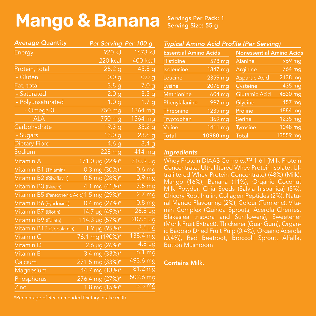 Whey Protein Smoothie - Mango &amp; Banana / Single Serve