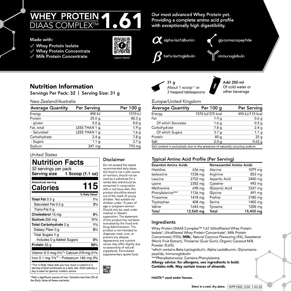 Whey DIAAS Complex 1.61 - Coconut / 1kg Bag